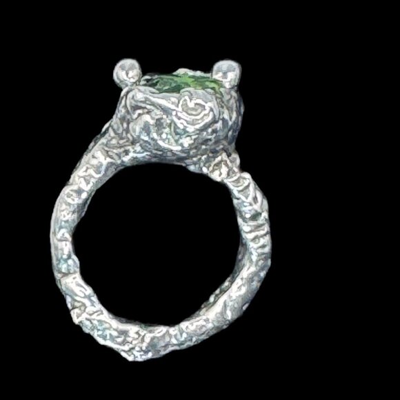 Brutalist Silver-Blend Cocktail Ring Artisan Crafted with 10mm Crystal Size 6.5 - Picture 6 of 13